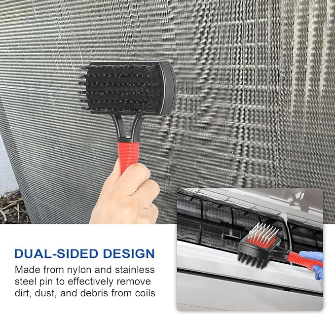 LANMU Air Conditioner Evaporator Coil Cleaning Brush AC Condenser Coil Fin Comb Straightener HVAC Cleaner Brush (1 Fin Comb + 1 Dual-Sided Evaporator Coil Cleaner Brush)