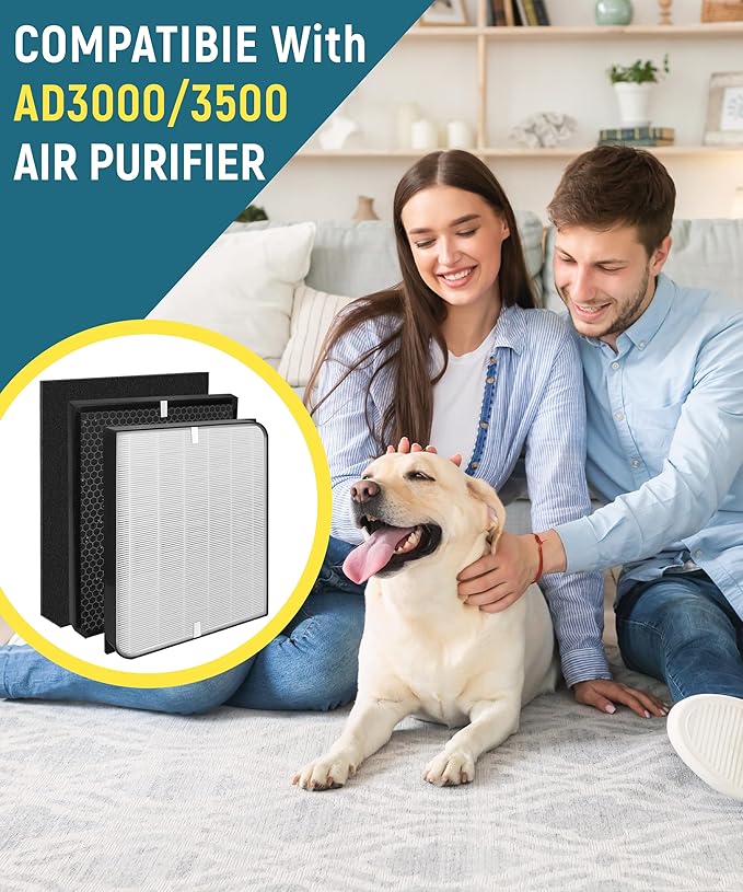 6-Pack AD3000/AD3500 Replacement Filter Compatible with Air Doctor 3000, 3000M, 3000Pro and 3500 Air Purifiers - 1 Premium Filter + 1 Carbon Filter + 4 Pre-Filters