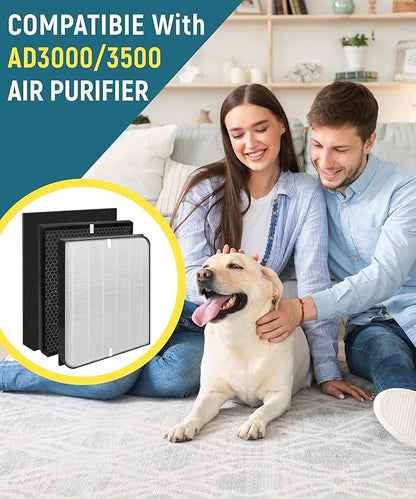 6-Pack AD3000/AD3500 Replacement Filter Compatible with Air Doctor 3000, 3000M, 3000Pro and 3500 Air Purifiers - 1 Premium Filter + 1 Carbon Filter + 4 Pre-Filters