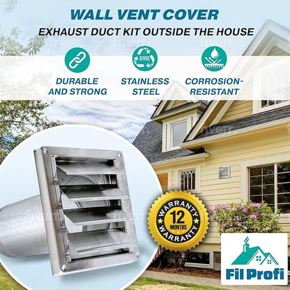 (6 Inch) Wall Vent Cover with Metal Mesh Screen,Exterior Hood Vent for House,Extended air Pipe.
