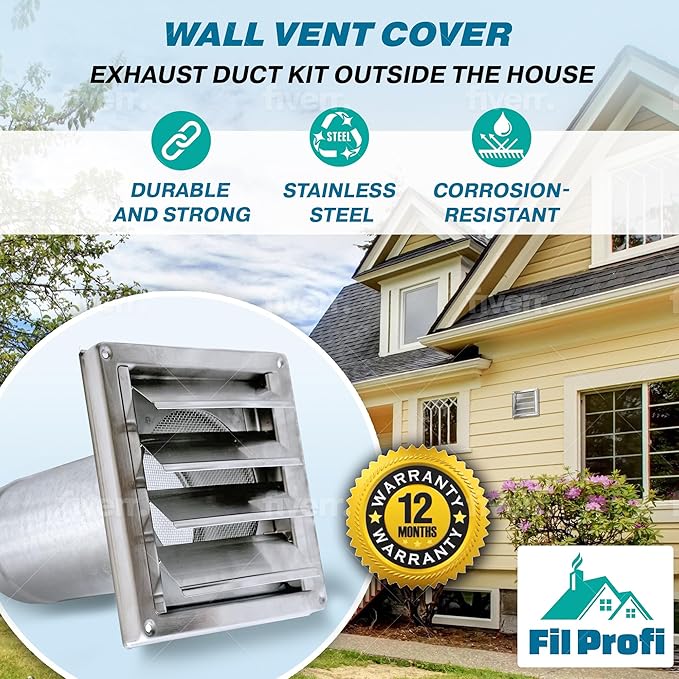 (5 Inch) Wall Vent Cover with Metal Mesh Screen,Exterior Hood Vent for House,Extended air Pipe.
