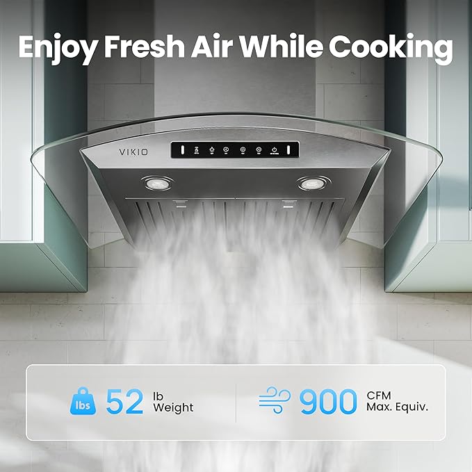 30" Wall Mount Range Hood Tempered Glass 900 CFM, Kitchen Chimney Vent Stainless Steel, with Gesture Sensing and Touch Control Switch Panel, 3-Speed Exhaust Fan Permanent Filter