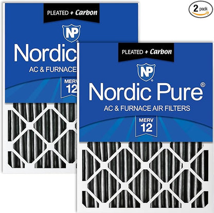 Nordic Pure 18x24x4 (Actual Size: 17 1/2 x 23 3/8 x 3 5/8) Pleated Air Filter MERV 12 Plus Carbon 2 Pack