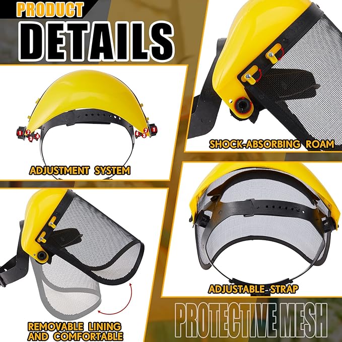 Amylove 4 Pcs Safety Face Shield with Mesh Weed Whacking Face Shield Masks Chainsaw Gardening Weed Mover Protection (Yellow)