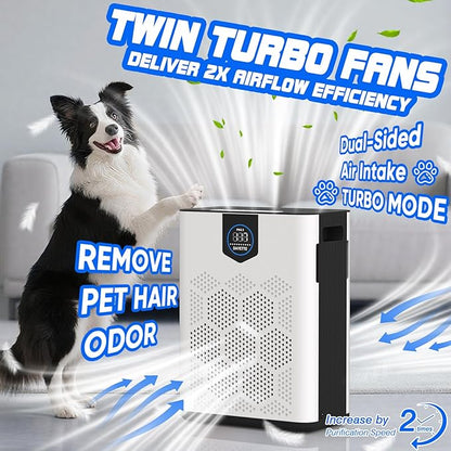 DAYETTE Air Purifier for Home Large Room Up to 3000 Ft² with 2xH14 HEPA Filters, Air Purifiers for Pets Bedroom with Washable PreFilters, 2 TIMES Purification Speed In Turbo Mode for Dust, Hair, Odor