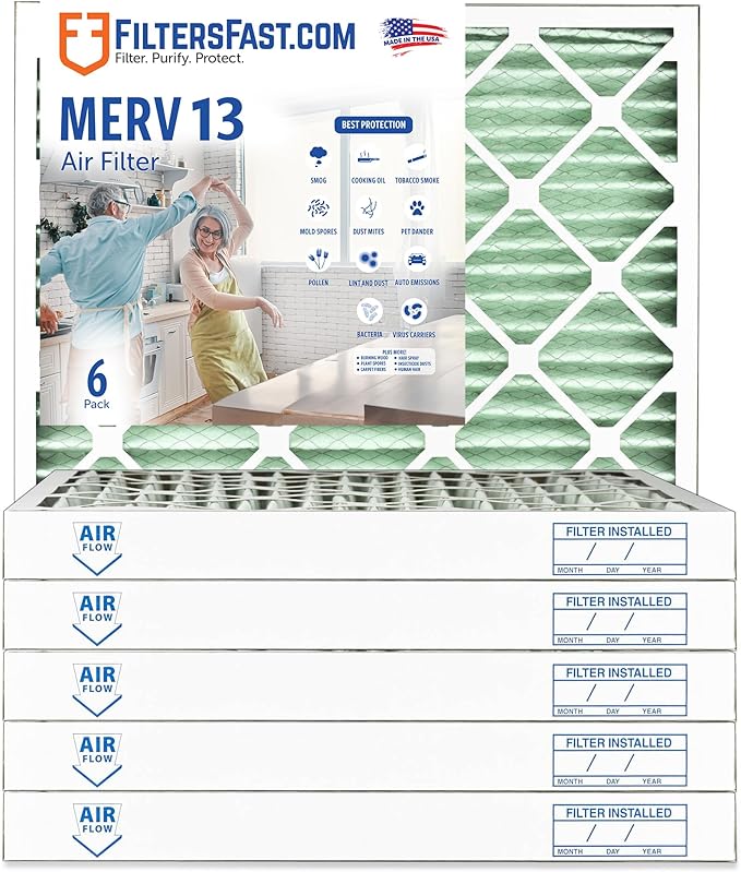 Filters Fast 14x17x2 Pleated Air Filter Merv 13, 2 inch AC Furnace Air Filters, Made in the USA, Actual Size 14x17x1.75, 6 Pack