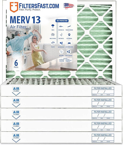 Filters Fast 14x17x2 Pleated Air Filter Merv 13, 2 inch AC Furnace Air Filters, Made in the USA, Actual Size 14x17x1.75, 6 Pack