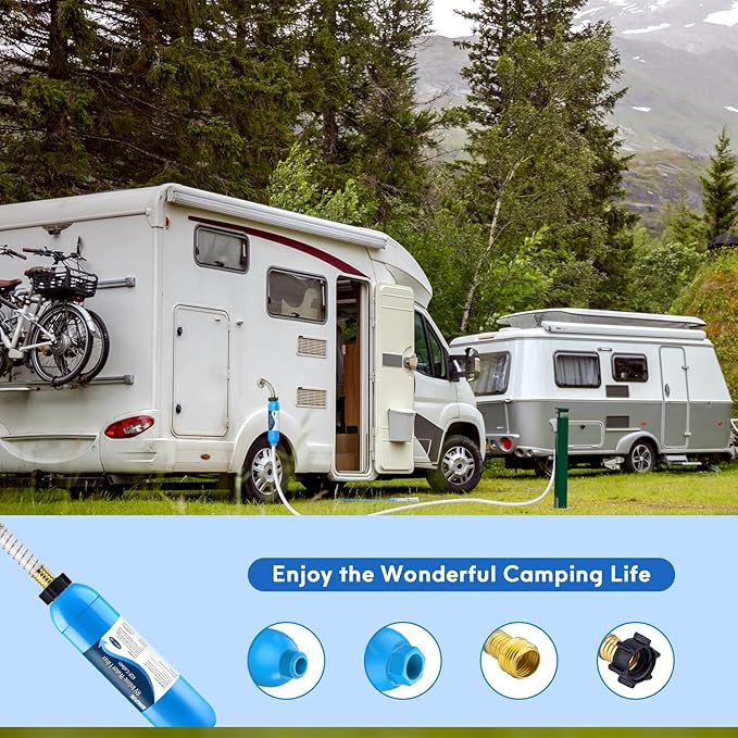 Bringpure RV Inline Water Filter with Flexible Hose Protector, NSF 42/372 Certified, Reduce Chlorine, Odor, Taste, Rust and Fluoride in Drinking Water, Dedicated for RVs and Marines, Pack of 2