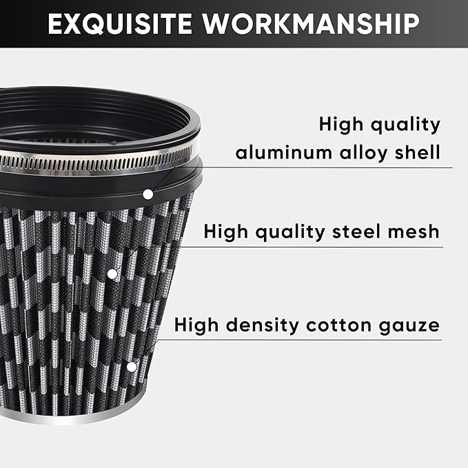 6" 152mm Cold Air Intake Filter Clamp-On Replacement High Flow Inlet Air Filter High Performance Washable Cone Filter 7" Tall Carbon Fiber Pattern