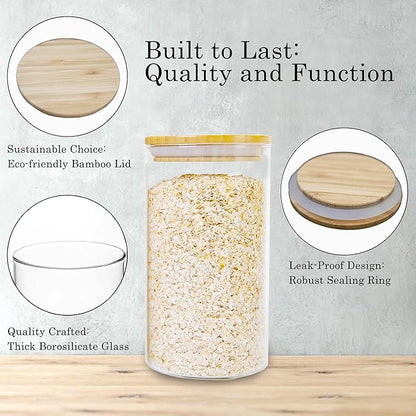 Glass Storage Jars Set Elegant Containers with Airtight Bamboo Lids, Perfect for Kitchen Organization - Flour, Rice, Pasta, Sugar, Coffee Beans, Accessories Included (2 packs(37oz / 110oz))