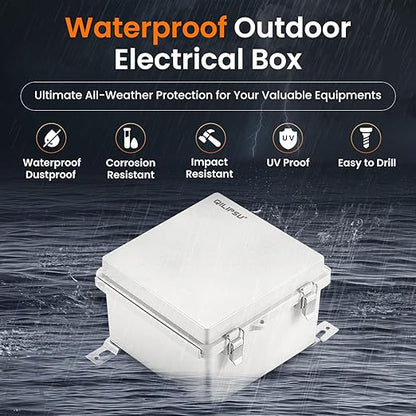 QILIPSU Waterproof Junction Box IP67 Outdoor Plastic Electrical Project Enclosure Weatherproof with Mounting Plate, Wall Brackets, Hinged Grey Cover 5.9"x5.9"x3.5"