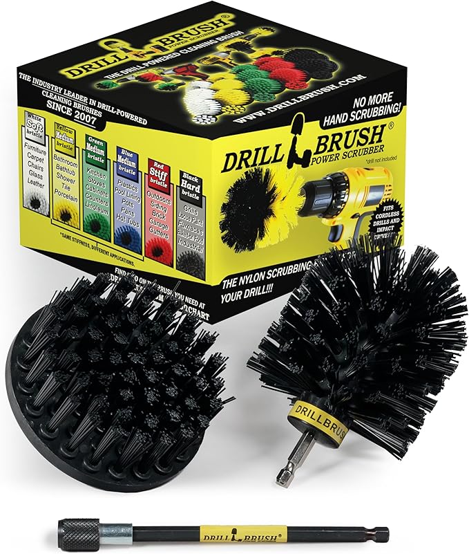 BBQ Grill and Smoker Cleaning Supplies - Nylon Grill Brush for Drill Set with Extension - Household Cleaning Electric Spin Scrubber - Industrial Cleaning Tools - Alternative to Wire Brush for Drill