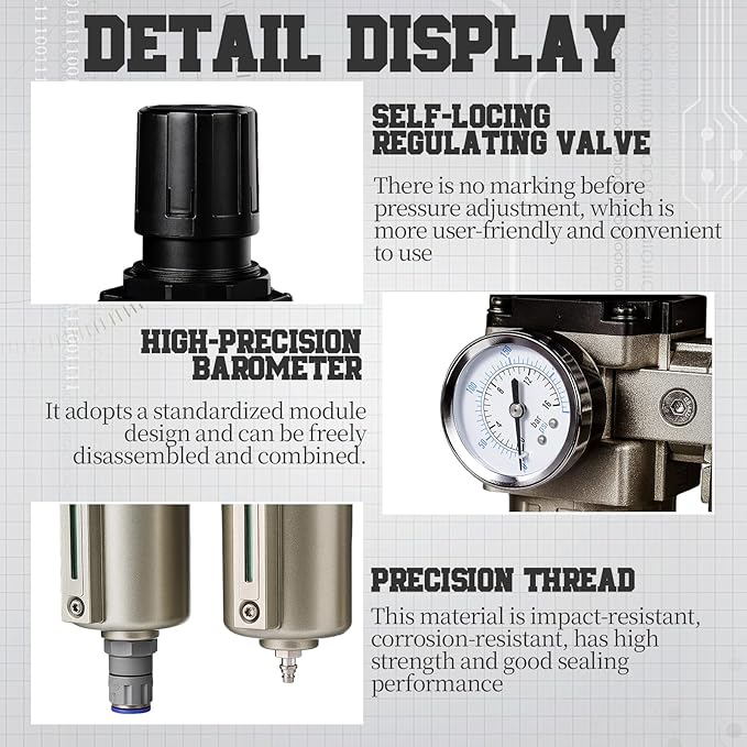 Upgraded 1/2" NPT Industrial Air Dryer for Compressor, 3 Stage Air Compressor Water Separator System, Particulate Filter, Coalescing Filter, Desiccant Dryer & Air Regulator,Auto Drain