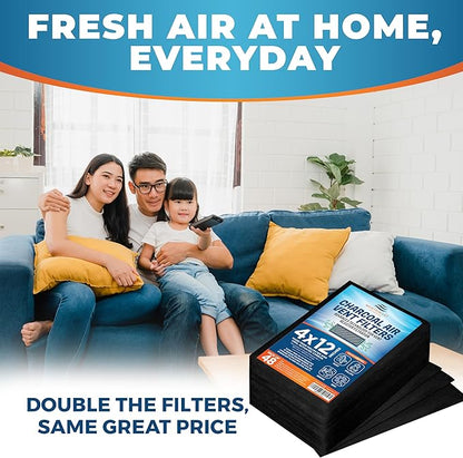 Activated Carbon Air Vent Filters for Home - 4" x 12" Dust Control - Air Filter Freshener for Home Vents to Purify Indoor Air and Homes - Register Filters for Floor Vents (48-Pack)