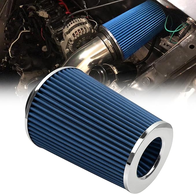 RYANSTAR RACING 102mm 4" High Flow Round Tapered Cone Cool Air Filter Cleaner with Top Filter Design Short 231mm tall Blue