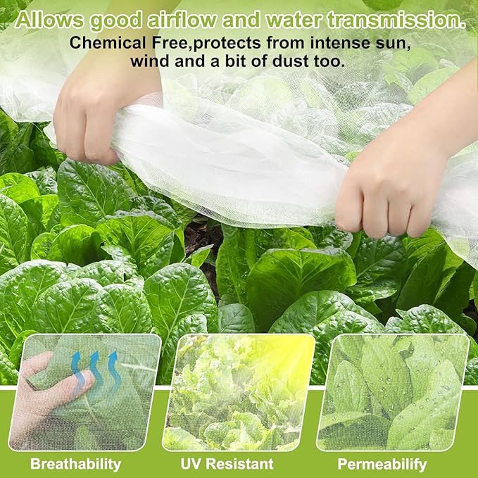 Garden Netting, 2 Pack 5x10Ft Ultra Fine Mesh Netting Pest Barrier Protection Bird Mosquito Net Plants Cover for Vegetables Fruits Flowers Crops Greenhouse Row Cover Raised Bed Patio Mesh Netting