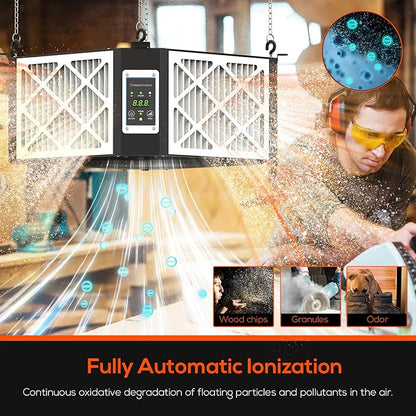 ABESTORM Air Filtration System Woodworking Built-in Ionizer, 1350CFM Hanging Air Filter with Strong Vortex Fan, 360 Degree Intake, Shop Dust Collector for Woodworking, Garage WorkShop, DecDust 1350IG