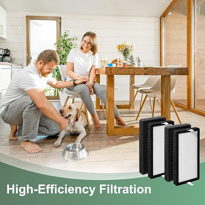 4PackAP-DT10FL Replacement Filter Compatible with FTotalClean Desktop Air Purifier,Part# AP-DT10BK and AP-DT10WT,3-in-1 Ture HEPA Filter and Activated Carbon Filter (4)