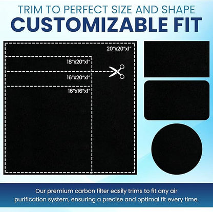 Cut To Fit Air Filter - Carbon Pad Pre Filter forAir Purifiers, AC, Furnace, Trash Cans and Dust, 1/6" thick, 16" x 48" Sheets - 1 Pack