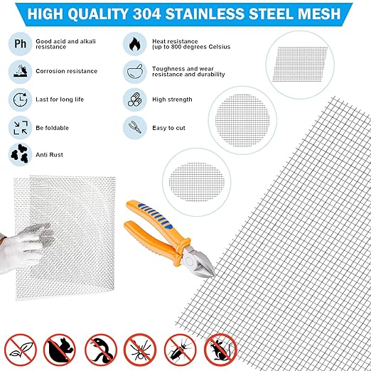 Valchoose 1 Piece Metal Woven Mesh Screen 14.6 X 11.4 in (372mmX292mm), 4.5mm Hole 5 Mesh Wire Mesh Easy to Cut, No Rust Stainless Steel Mesh, Hard Heat Resisting Used for Filters Vent BBQ DIY Project
