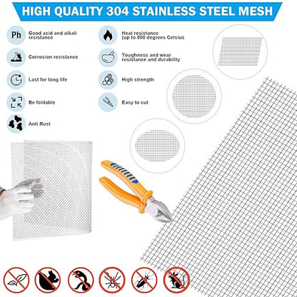 Valchoose 1 Piece Metal Woven Mesh Screen 14.6 X 11.4 in (372mmX292mm), 4.5mm Hole 5 Mesh Wire Mesh Easy to Cut, No Rust Stainless Steel Mesh, Hard Heat Resisting Used for Filters Vent BBQ DIY Project