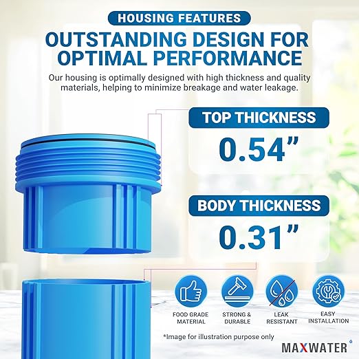 Max Water 20x4.5 Whole House Water Filter Housing, Heavy Duty Big Filter Blue Housing w/Pressure Release, Wrench and Bracket, 1" NPT, 20 Inch, Pack of 2