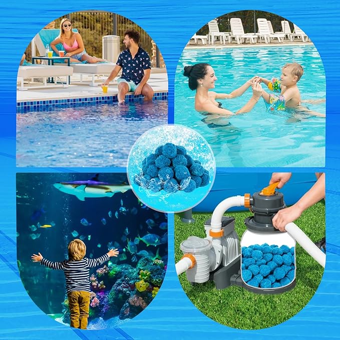 Askyli 3.1 lbs Pool Filter Balls for Sand Filter, Reusable Pool Sand Filter Balls, Efficient Blue Filter Media Balls, Suitable for All Sand Filter System (Equals 100lbs Pool Filter Sand)