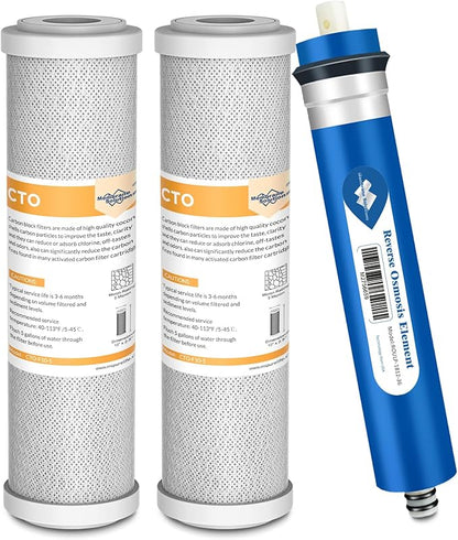 Membrane Solutions FX12P FX12M Replacement Filters Compatible with GE GXRM10RBL GXRV10ABL Reverse Osmosis Water Systems (36 GPD RO Membrane and 2x Carbon Filters)