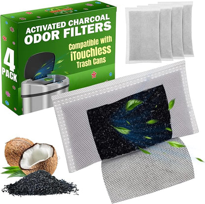 Green Piece® Activated Charcoal Air Filters for Odor Removal – Compatible with ITouchless Trash Cans (Pack of 4) – Not Made or Sold by iTouchless – Premium Odor-Absorbing Filters by Green Piece®