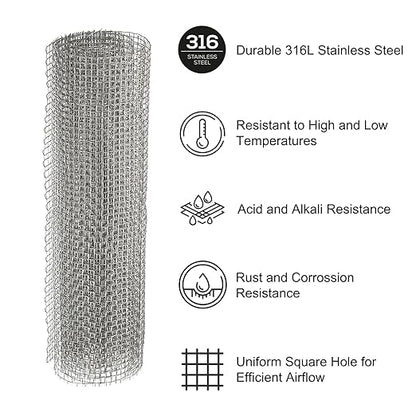 PATIKIL 40" L x 10" W Woven Wire Mesh, 8 Mesh 316L Stainless Steel Air Vent Filter Screen for Window Security Vent Cover Filtration Animals Fence