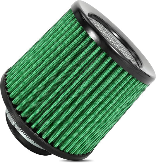 Cold Air Intake Filter High Performance Washable Filter Clamp-On Replacement Air Filter Flange Diameter 3inch/76mm Green