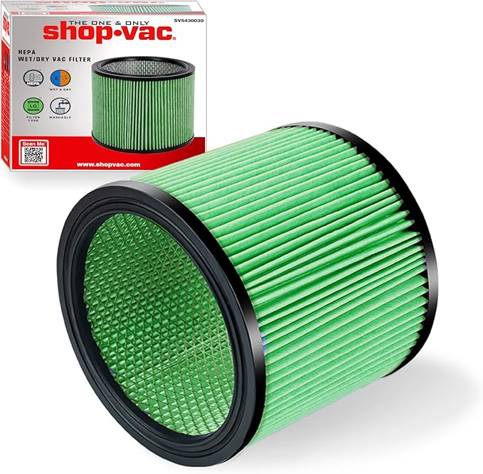 Shop-Vac High Performance 90304/90344 Cartridge Filter, Fits most 5-16 Gallon Shop-Vac Wet/Dry Vacuums, High Efficiency HEPA Filter, Washable and Reusable, 1 Pack
