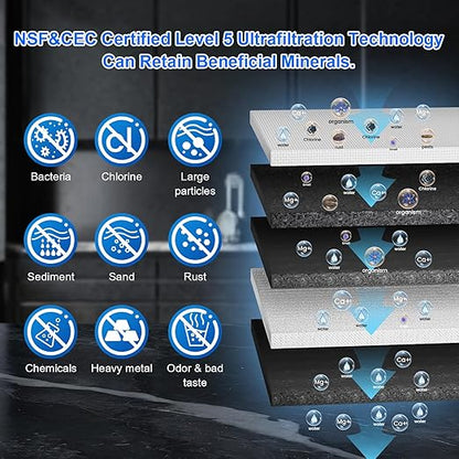 Vortopt Under Sink Water Filtration System,NSF Certified to Standards, Stainless Steel Water Filter,0.01μm Fine Filtration,Retains Beneficial Minerals,with Pressure Gauge,U2 (5 Filters)