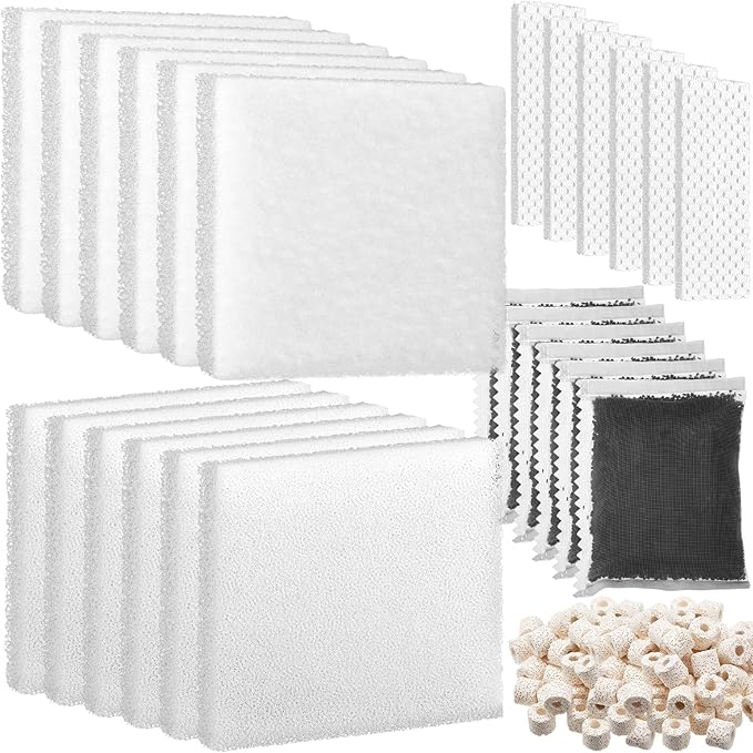 26 Pcs Aquarium Filter Media Kit Compatible with Fluval C4 (70 Gal) Power Filter, 6 White Foam Sponge Pads, 6 Poly Foam Sheets, 6 Bio-screen, 6 Activated Carbon, 2 Pack 7 Oz/200g Ceramic Ring