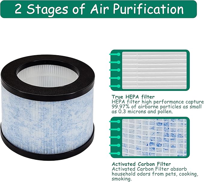 MK01/DH-JH01 True HEPA Replacement Filter, Compatible with AROEVE MK01 & MK06 and Kloudi Air Purifier DH-JH01, Intelabe EPI080/EP1080, and Elechomes EPI081/EP1081 Air Purifier, 2Pack