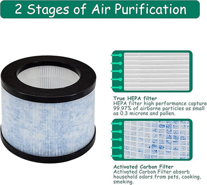 MK01/DH-JH01 True HEPA Replacement Filter, Compatible with AROEVE MK01 & MK06 and Kloudi Air Purifier DH-JH01, Intelabe EPI080/EP1080, and Elechomes EPI081/EP1081 Air Purifier, 2Pack