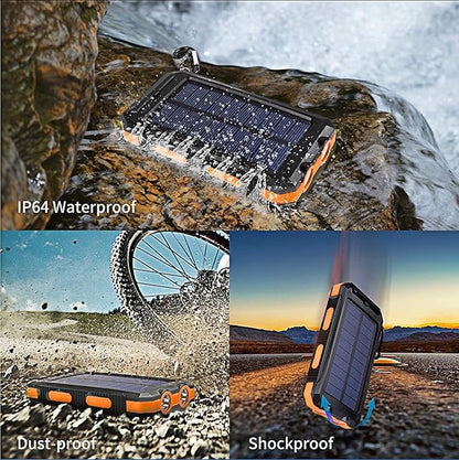 YELOMIN Solar Charger, 20000mAh Portable Type-C Solar Power Bank with 4 Cables, Waterproof Battery Pack, Outdoor External Backup Power Charger Six Outputs/LED Flashlights, Perfect for Camping Travel
