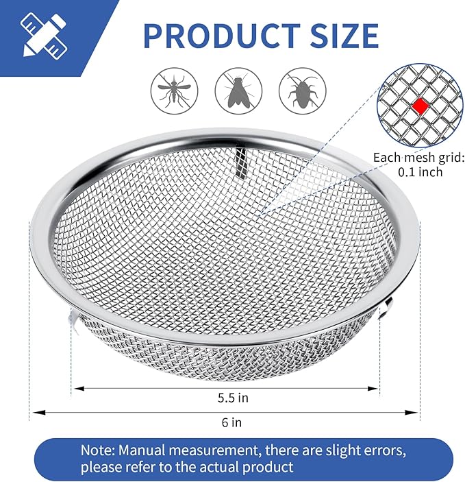 6" Rain Barrel Screen Filter for Rain Barrels, Premium 304 Stainless Steel Barrel Filter, Long-Lasting Durability -Kitchen Wash Colander -Soil Sifter, for Keep Mosquitos&Debris Outside, Fruit Draining
