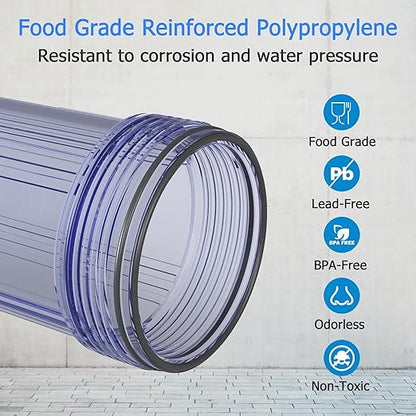 WHT10 Whole House Water Filter Housing, Fit 10"x4.5" Sediment etc Filters for Well and City Water, Big Filter Blue Pre-Filtration System for Home, 1" NPT Port, Pressure Release (Clear Housing)