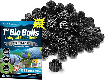 Aquatic Experts 1" Small Bio Balls for Aquariums & Small Ponds – Biological Filter Media for Canister Filters, Sumps & Wet/Dry Systems, Made in USA (125 Count, No Mesh Bag)