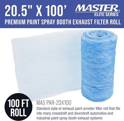 Master Elite Premium Paint Spray Booth Exhaust Filter Roll, 20.5" x 100' - 18 Gram Heavy-Duty Fiberglass Paint Arrestor - Captures Traps Overspray Paint Particles in Auto Car Autobody Refinish Booths