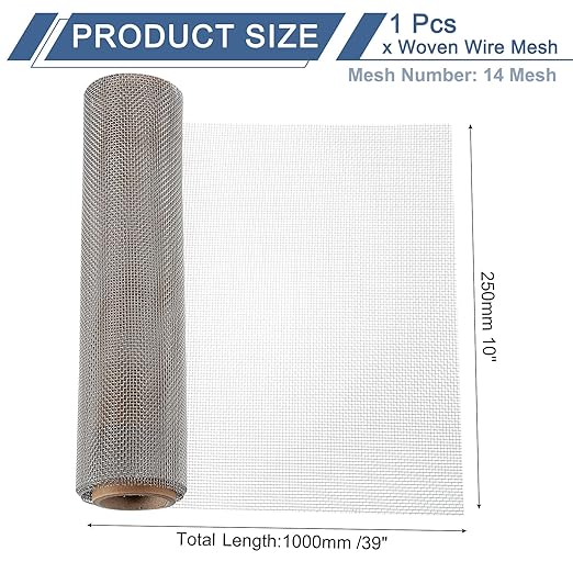 uxcell 14 Mesh 39" x 10" Woven Wire Mesh, 316 Stainless Steel Air Vent Filter Screen, Window Screen Mesh for DIY Projects Vents Cover Filtration Animals Fence