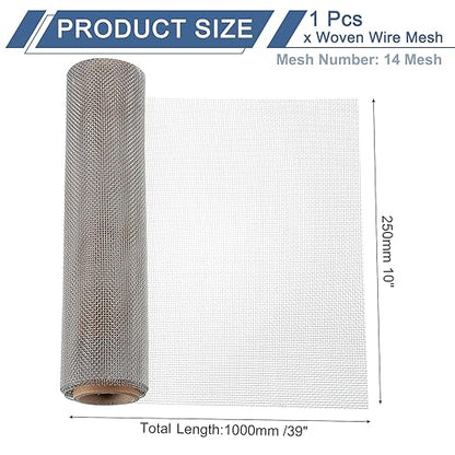 uxcell 14 Mesh 39" x 10" Woven Wire Mesh, 316 Stainless Steel Air Vent Filter Screen, Window Screen Mesh for DIY Projects Vents Cover Filtration Animals Fence