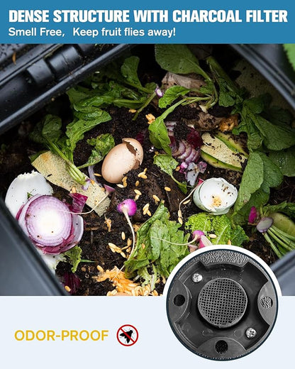 EJWOX Insulated Compost Bin with Ventilation System - Quickly Composting All Year Round, A Reservoir at The Bottom Design to Collect The Leachate (30 Gal, Black)