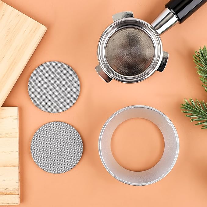 54mm12 Magnetic Dosing Funnel, Espresso Dosing Funnel Aluminum Magnetic Portafilter Funnel with 2 Mesh Filter Coffee Dosing Ring for Kitchen Coffee Shop