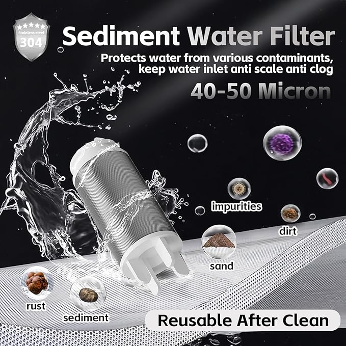 FA22 MINI Brass Sediment Filter, 50 Micron, Reusable Water Filter, Anti Scale, Anti Clothes Yellow, Traps Rust/Mud/Sand, Compact Portable