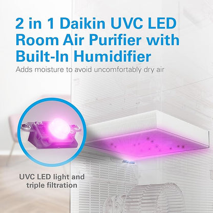 Daikin MCKB70YSAU Room Air Purifier for Home, HEPA, Activated Carbon, Pre-Filter and UVC LED Light, Zero Ozone Product, CARB Certified, 12.5 x 12.5 x 30 in