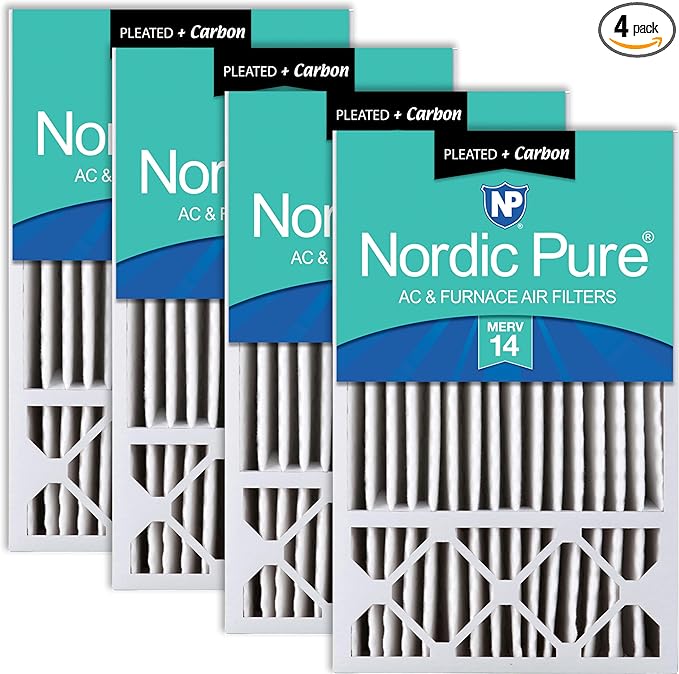 Nordic Pure 16x25x5 (Actual Size: 15 3/4 x 24 3/4 x 4 3/8) Honeywell Replacement Air Filters MERV 14 Plus Carbon 4 Pack