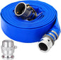 DAVCO 2" ID × 50 ft PVC Lay Flat Discharge Hose, Heavy Duty Reinforced Blue Pool Backwash Hoses For Swimming Drain Pools, with Aluminum Camlock C and E Fittings, Cam Lock Fitting Type F included