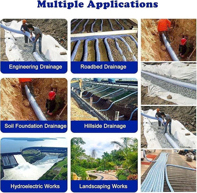 5cm/2in Diameter French Drain Pipe Perforated Drainage Pipes, Soft Infiltration Tubular Underground Drainage Systems for Outside Driveway/Sidewalk, Steel Wire Reinforced Permeable Tube(2400cm)